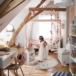 Lit à Baldaquin Enfant LIGNE ROMANCE Blanc / Bois – Vertbaudet 12